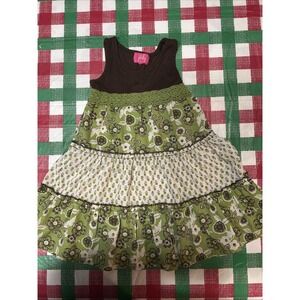 Pinky‎ Girls Summer Dress Brown Green White Floral Size 6/6X
